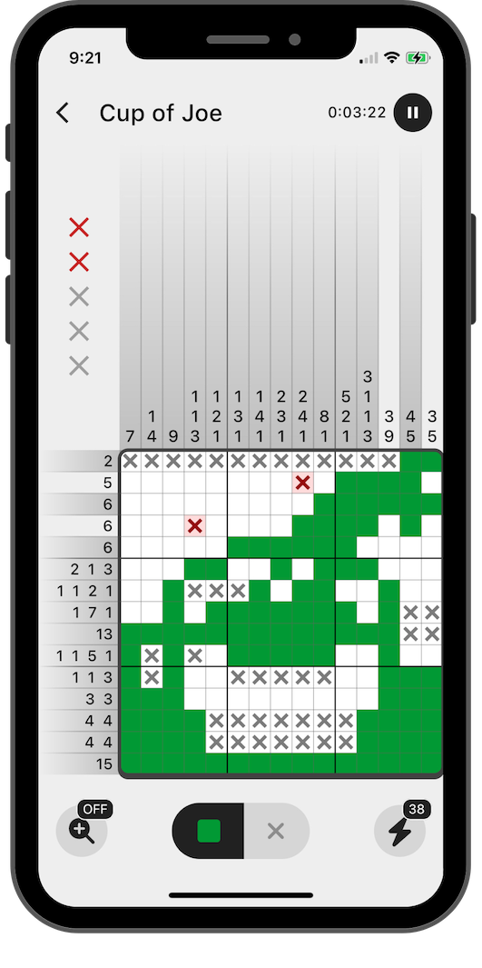 Screenshot of Pixelogic puzzle screen on iPhone