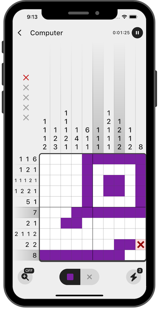 Screenshot of Pixelogic puzzle screen on iPhone