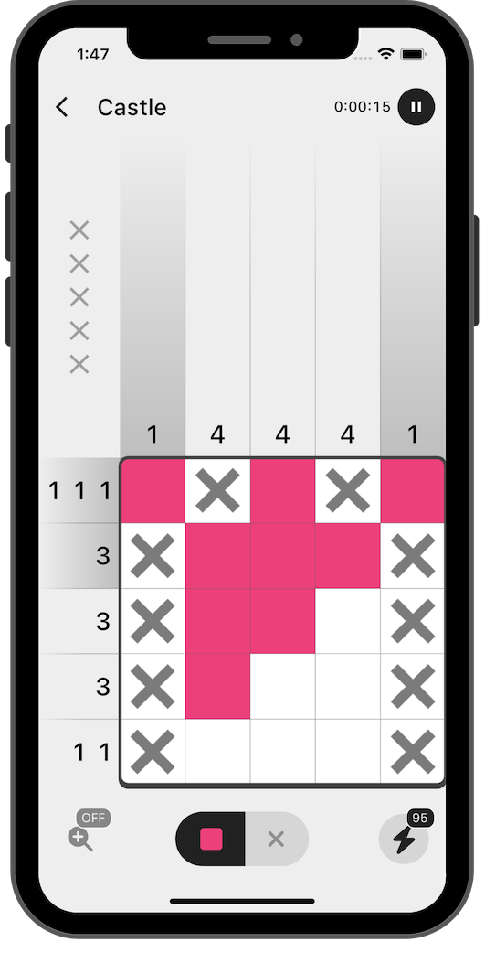 Screenshot of Pixelogic puzzle screen on iPhone
